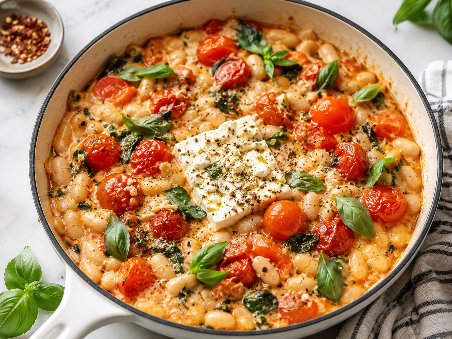 Baked Feta Tomato White Bean Skillet
