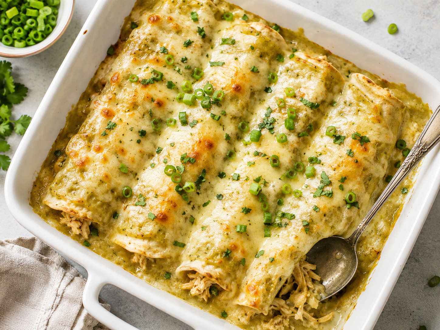 Creamy Green Chile Chicken Enchiladas