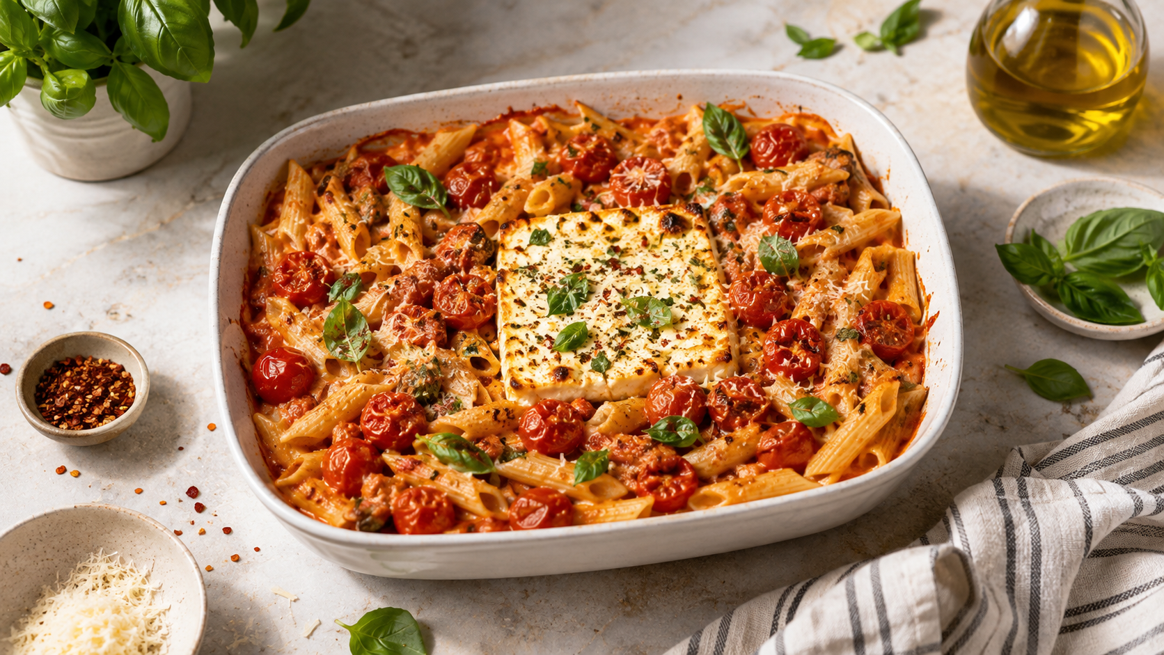 Baked Feta Pasta with Roasted Tomatoes