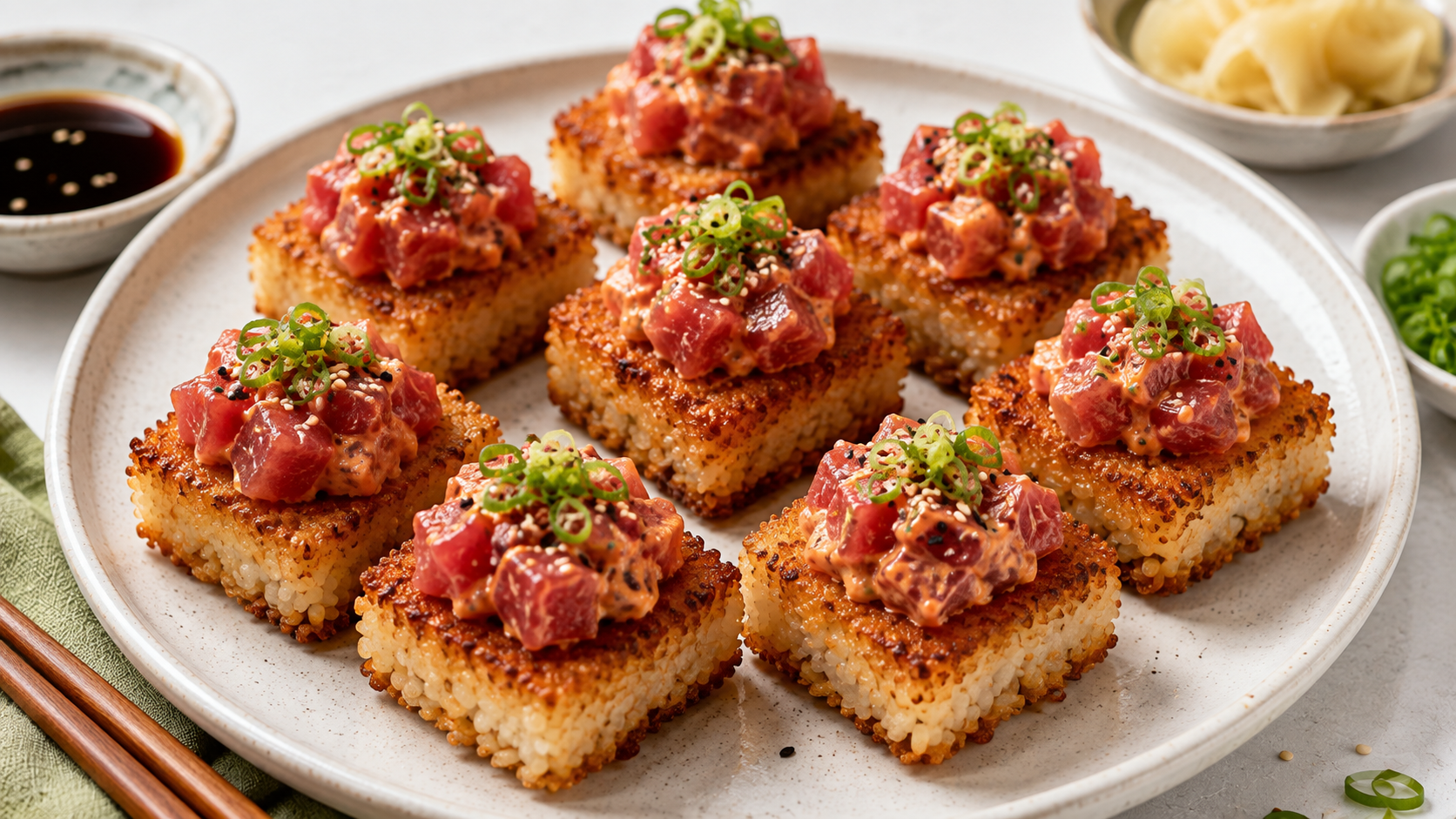 Crispy Sushi Rice Squares with Spicy Tuna