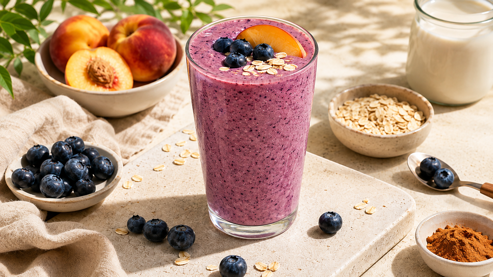 Easy Blueberry Peach Oat Smoothie