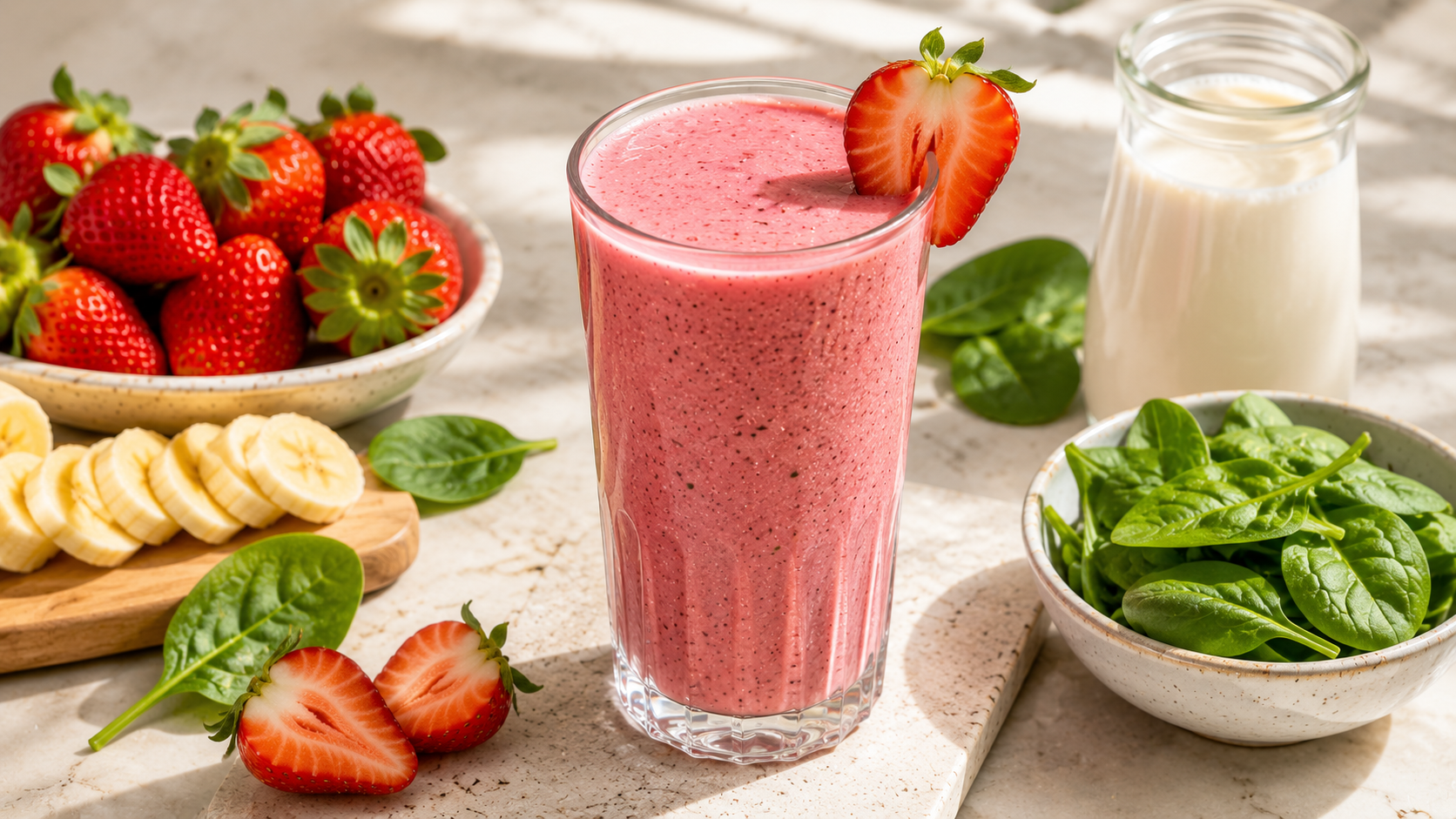 Easy Strawberry Banana Spinach Smoothie